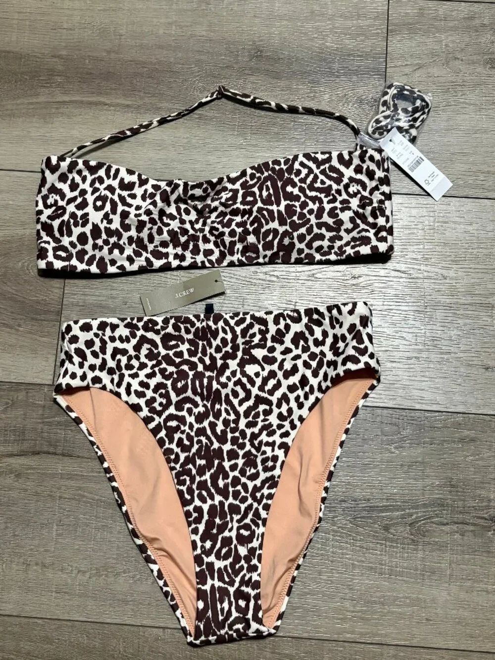 J. Crew Brown and Cream Leopard Print Bandeau Bikini